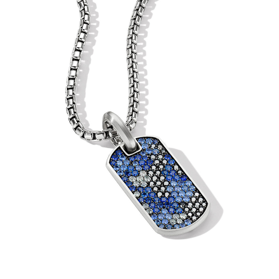 Streamline Tag with Pave Black Diamonds and Sapphires