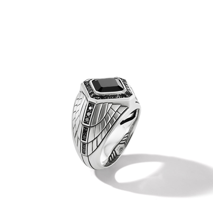 Empire Signet Ring in Sterling Silver with Black Onyx and Pave Black Diamonds