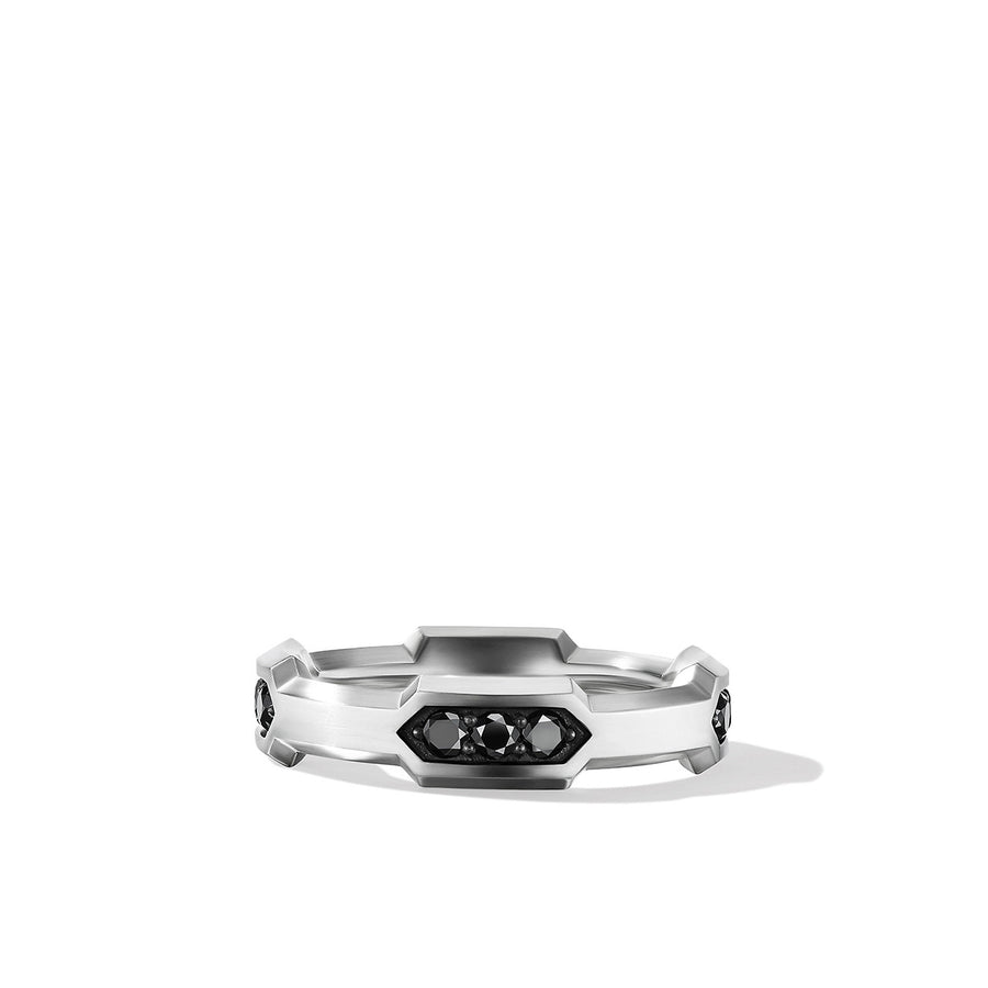 DY Hex Station Band Ring with Pave Black Diamonds