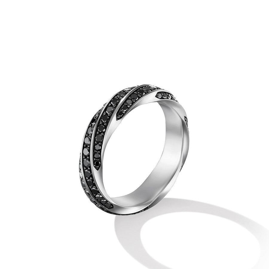 Cable Edge Band Ring in Recycled Sterling Silver with Pave Black Diamonds