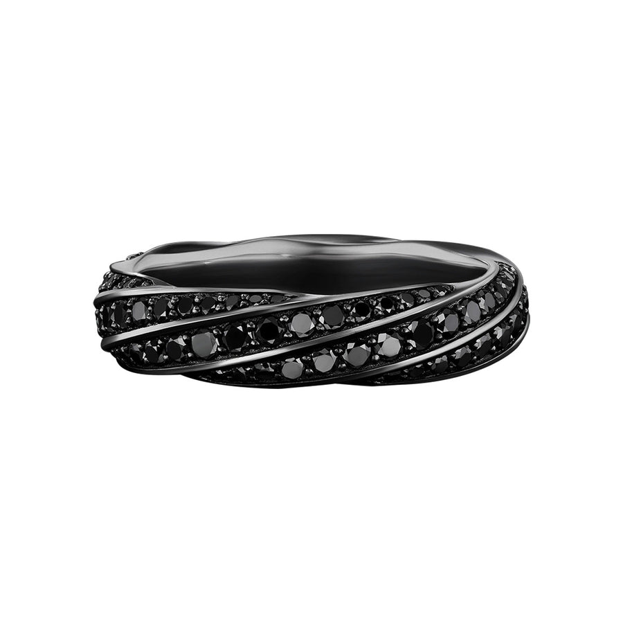 Band Ring in Recycled Sterling Silver with Pave Black Diamonds