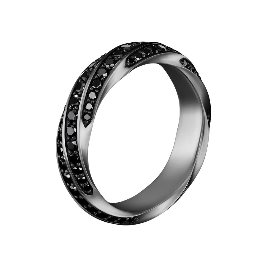 Band Ring in Recycled Sterling Silver with Pave Black Diamonds