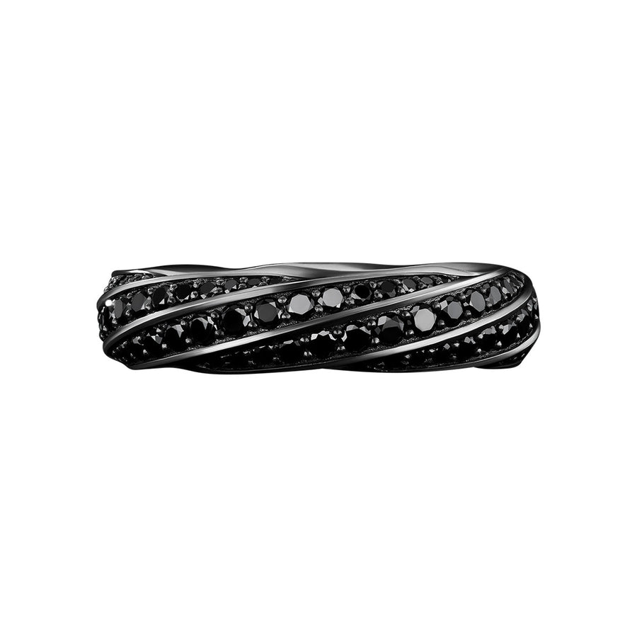 Band Ring in Recycled Sterling Silver with Pave Black Diamonds