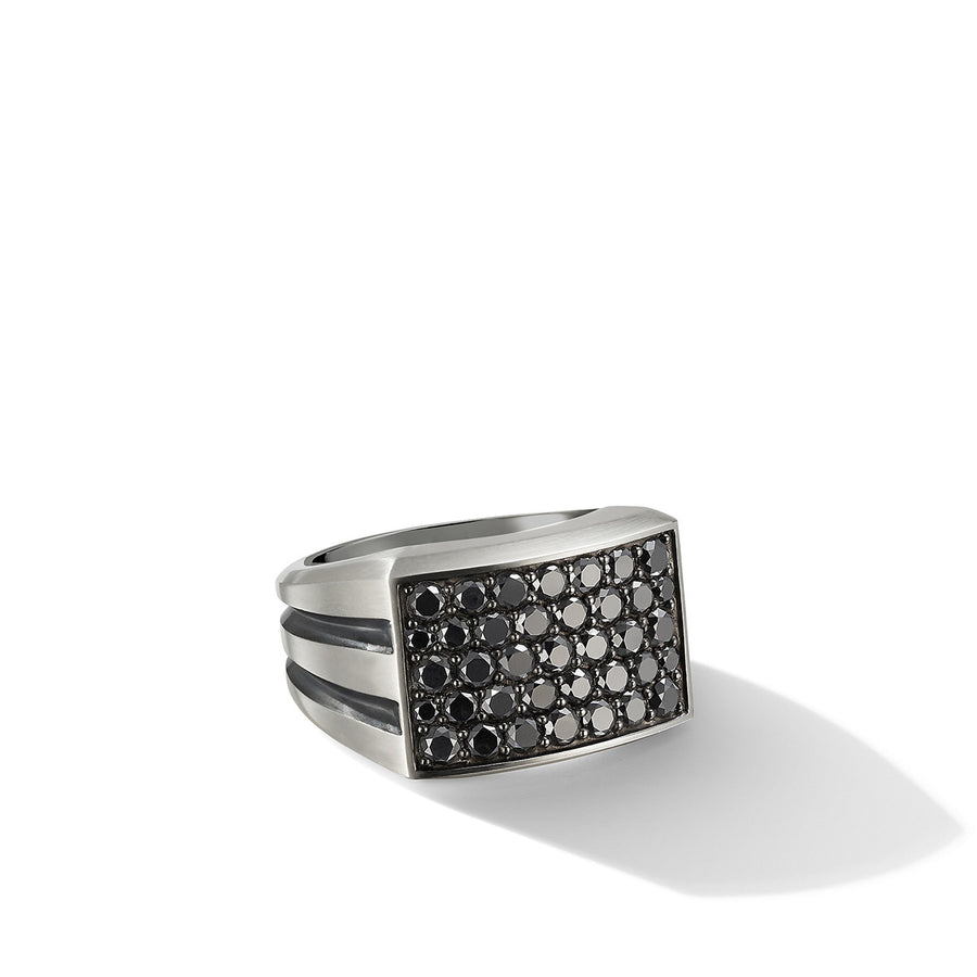 Deco Signet Ring in Sterling Silver with Pave Black Diamonds
