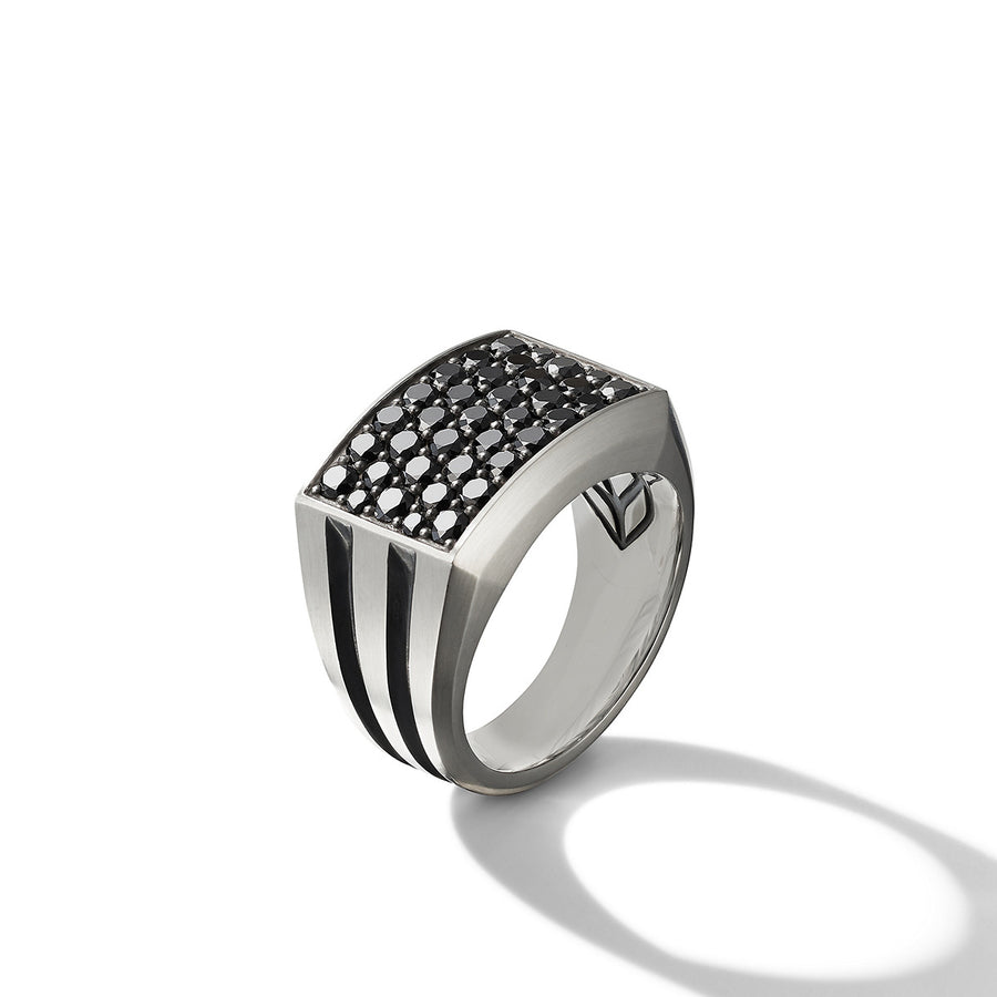 Deco Signet Ring in Sterling Silver with Pave Black Diamonds