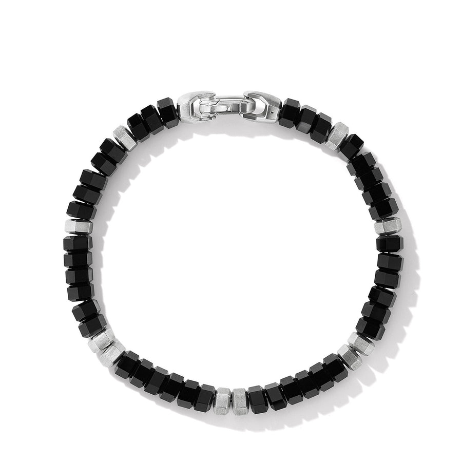 Hex Bead Bracelet in Sterling Silver with Black Onyx
