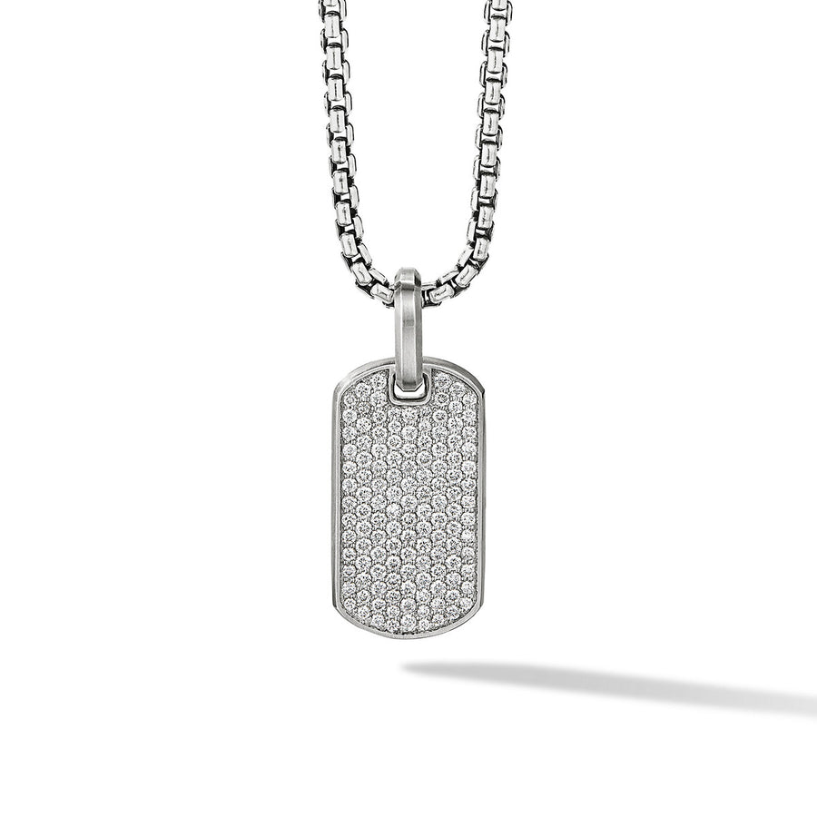 Streamline Tag in Sterling Silver with Pave Diamonds
