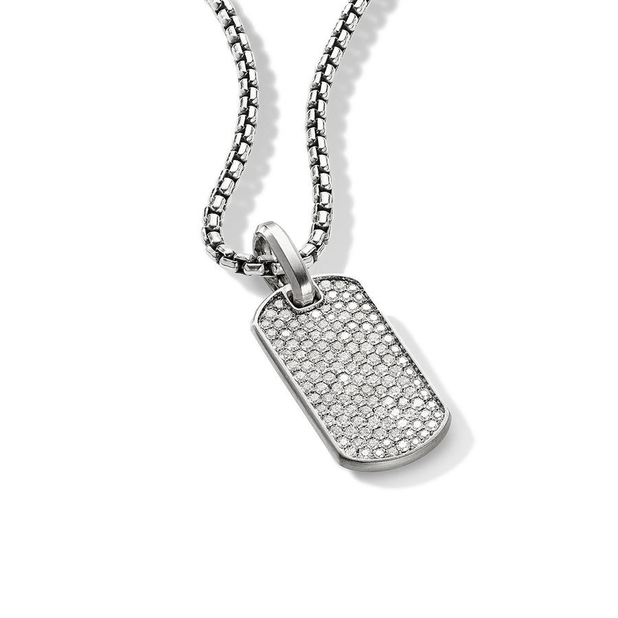Streamline Tag in Sterling Silver with Pave Diamonds