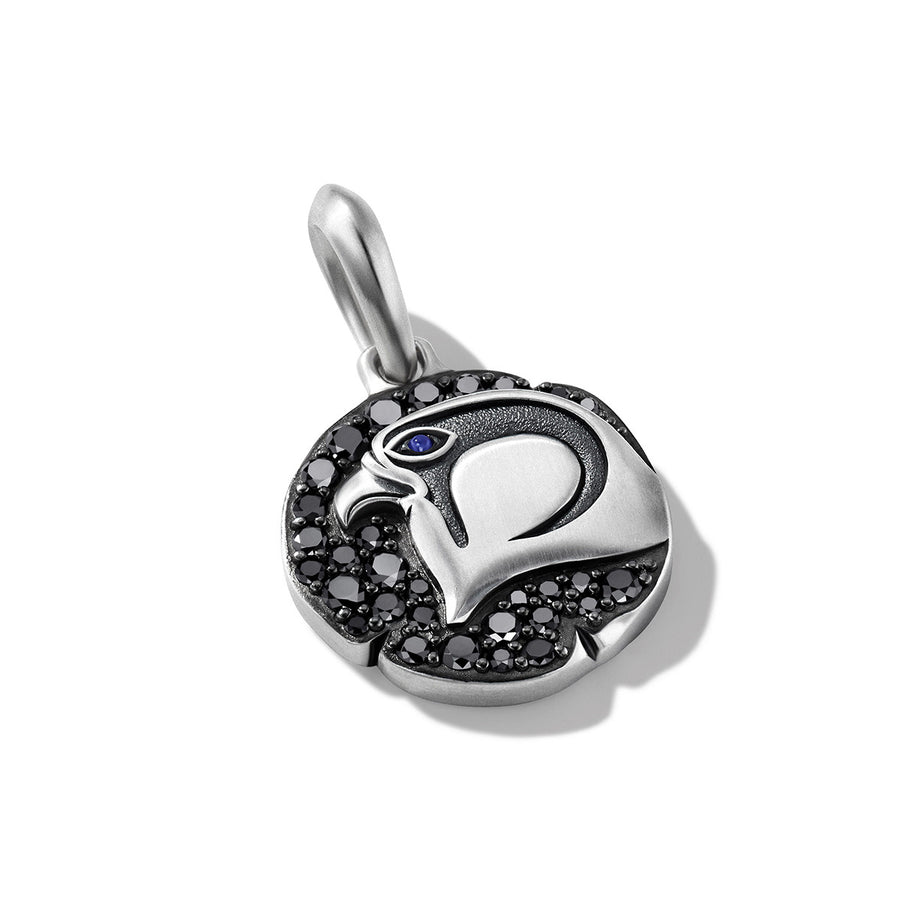 Cairo Falcon Amulet in Sterling Silver with Sapphire and Pave Black Diamonds