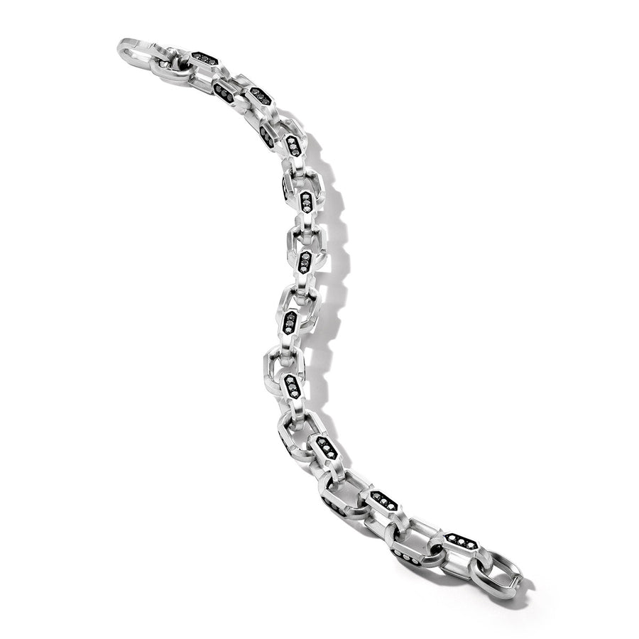 Hex Chain Link Bracelet in Sterling Silver with Pave Black Diamonds