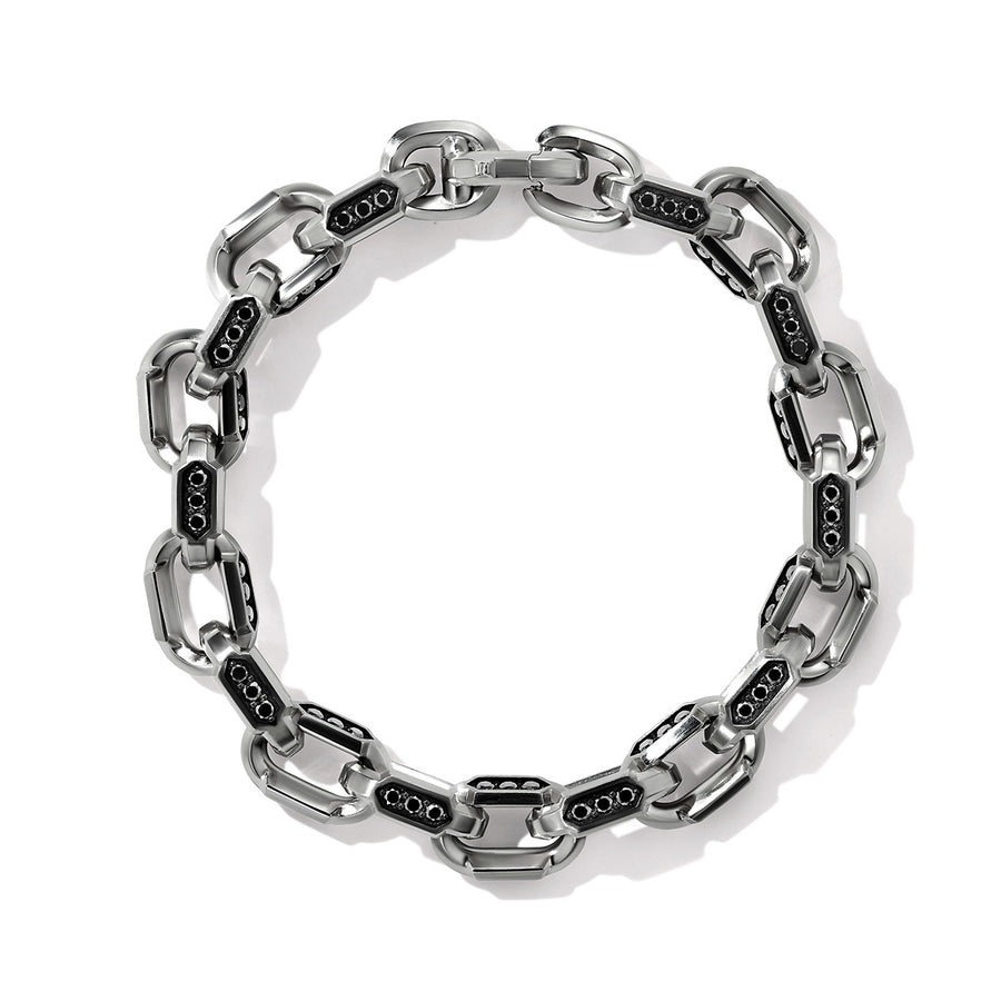 Hex Chain Link Bracelet in Sterling Silver with Pave Black Diamonds