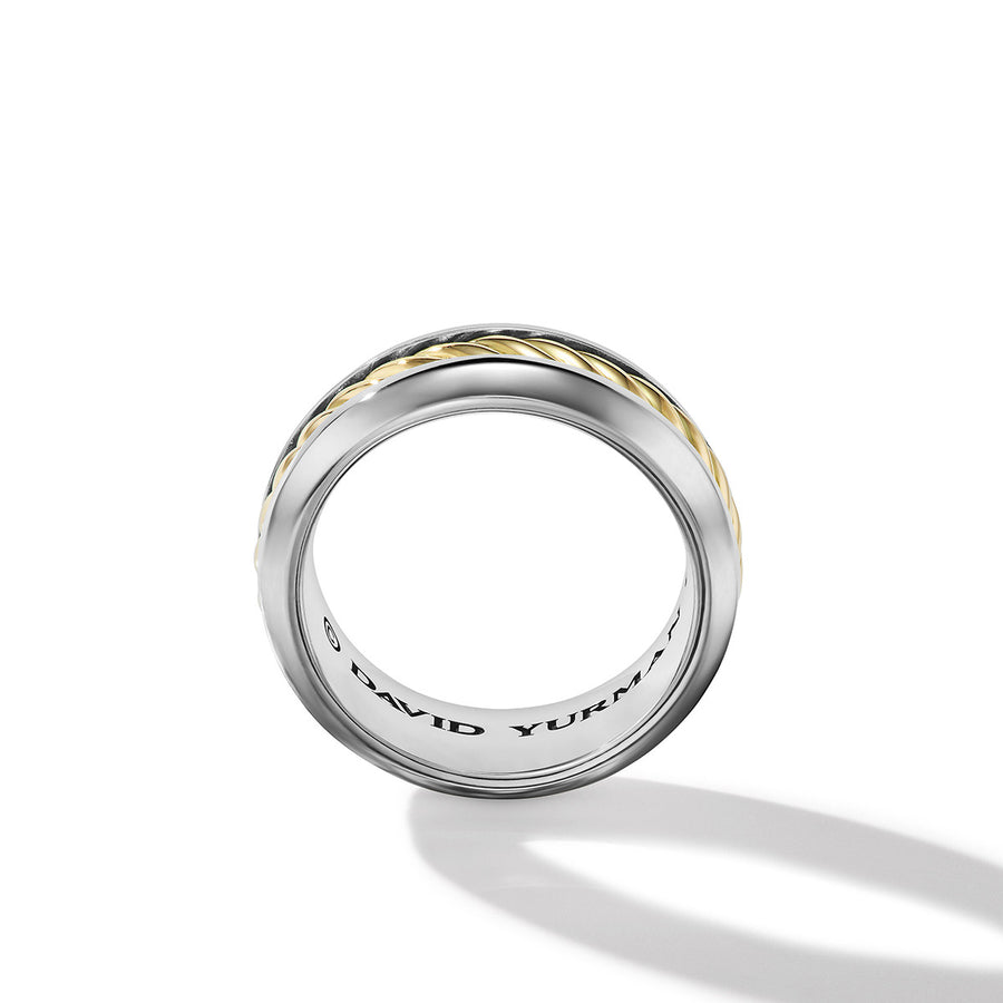 Cable Inset Band Ring in Sterling Silver with 18K Yellow Gold