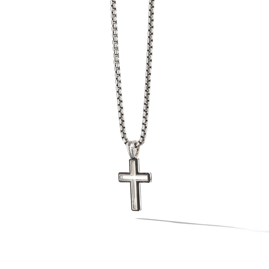 Forged Carbon Cross Pendant in Sterling Silver