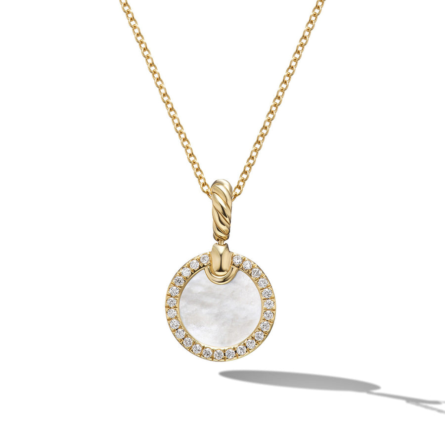 Petite DY Elements Pendant Necklace in 18K Yellow Gold with Mother of Pearl and Pave Diamonds