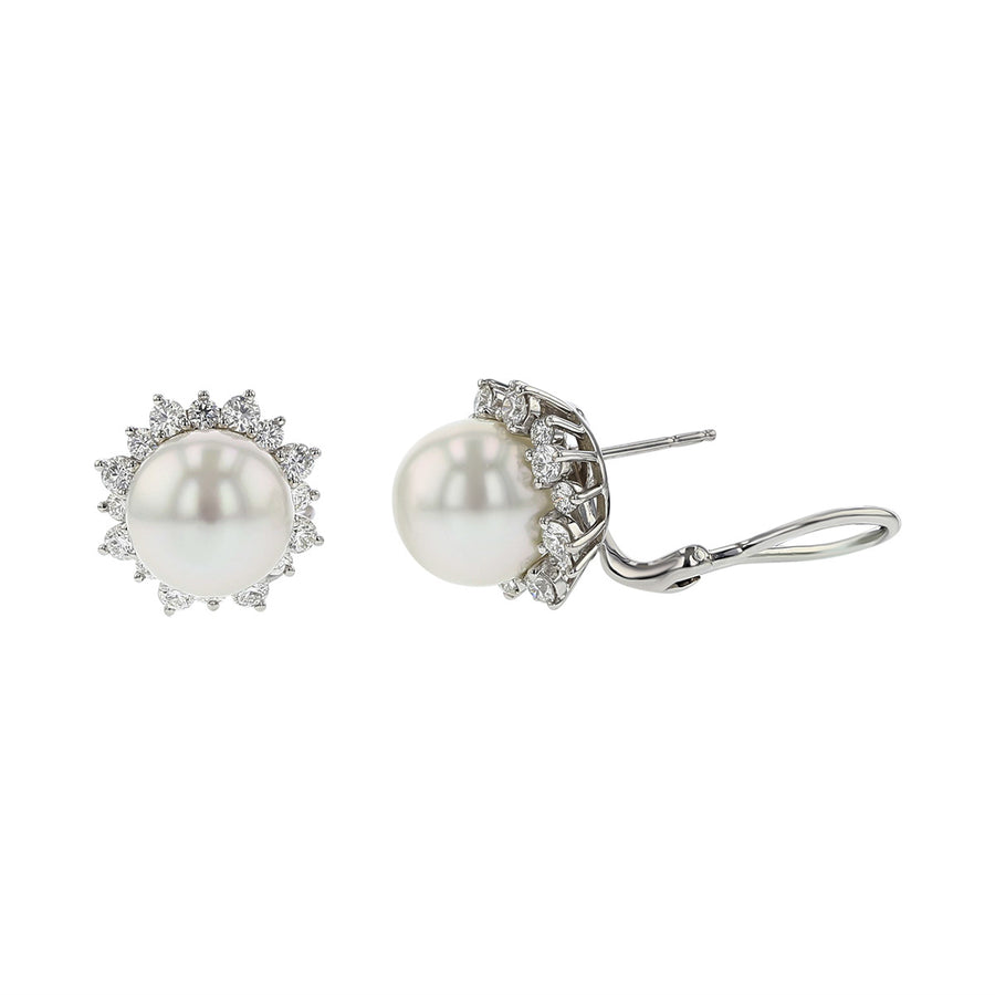 White South Sea Pearl and Diamond Stud Earrings in White Gold