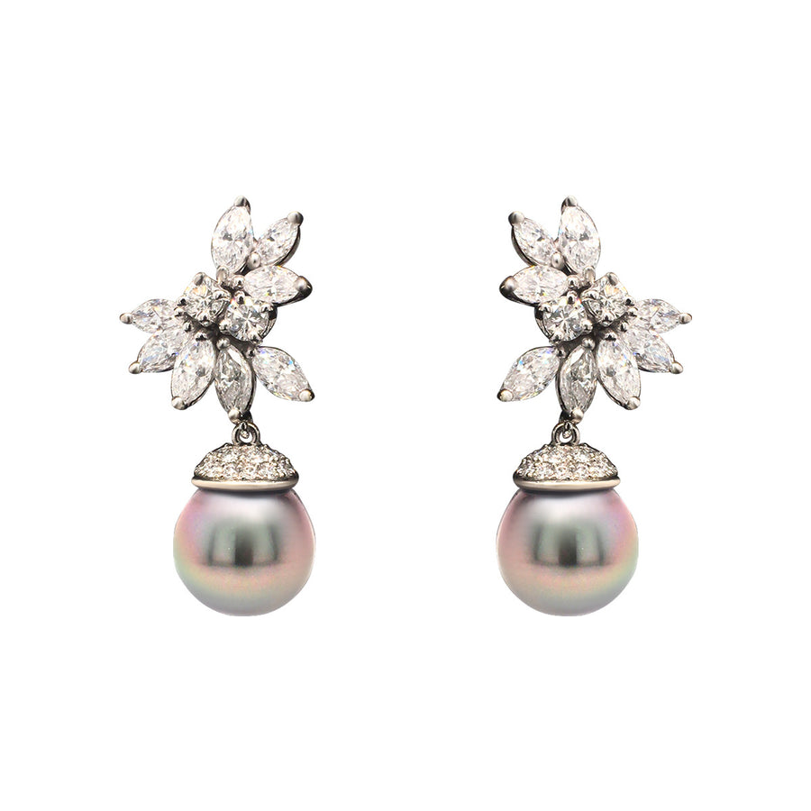 Platinum Tahitian Pearl and Diamond Drop Earrings