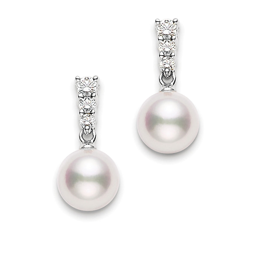 Morning Dew Akoya Cultured Pearl Earrings in 18K White Gold