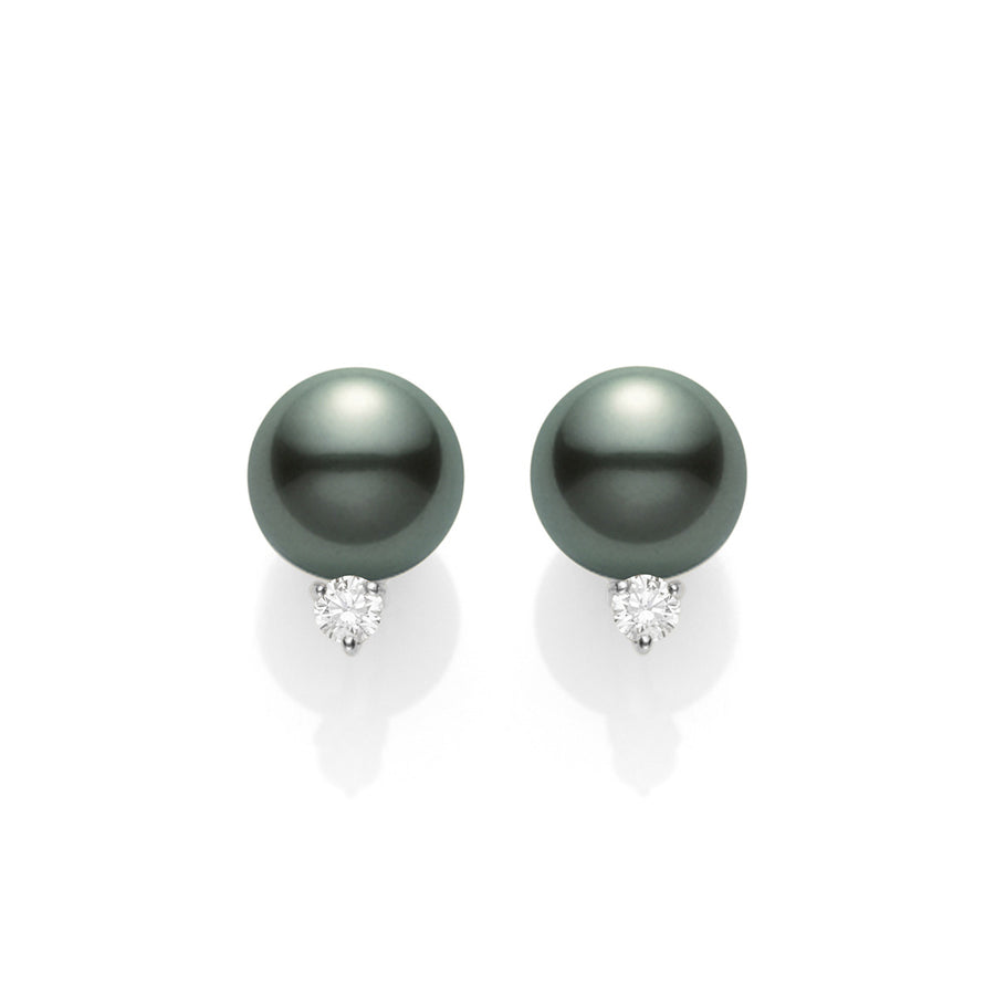 Black South Sea Cultured Pearl Stud Earrings with Diamonds