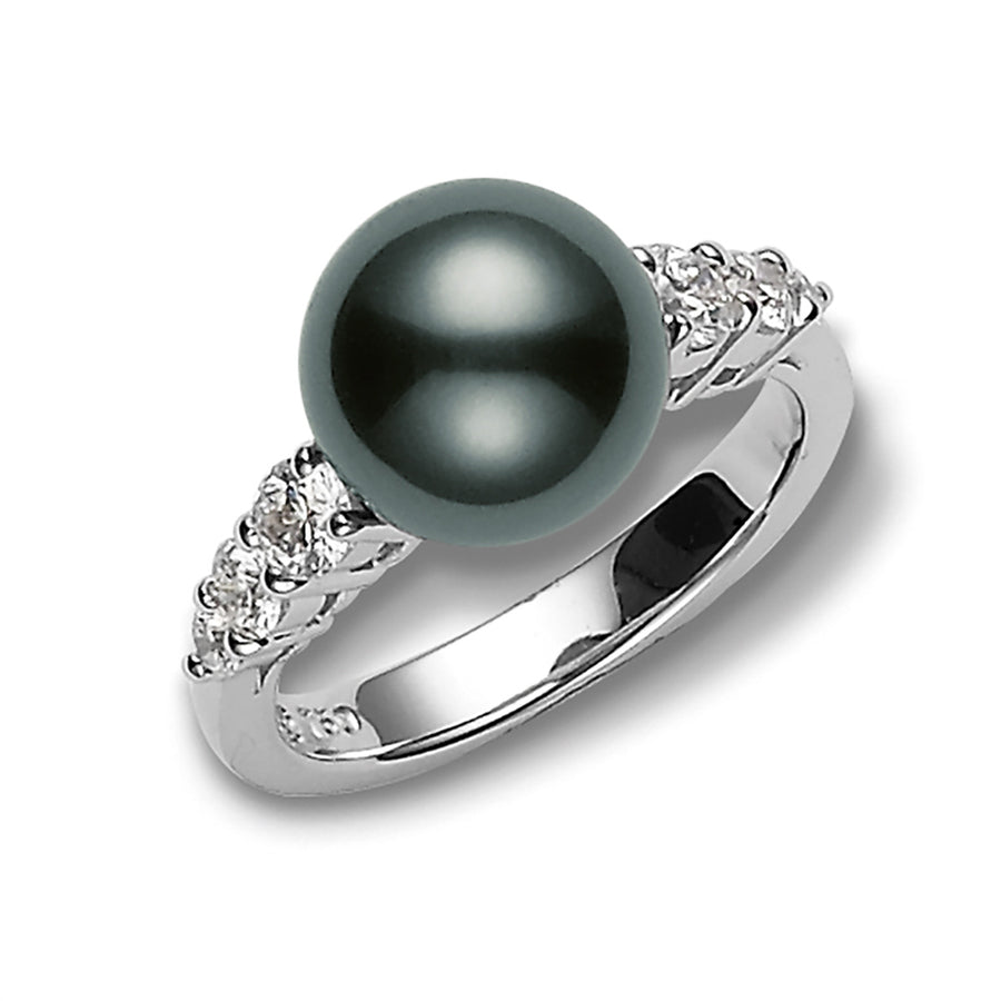 Black South Sea Cultured Pearl Ring in 18K White Gold