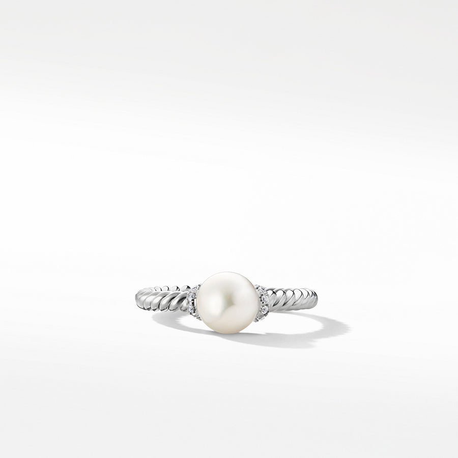 Petite Solari Station Ring in 18K White Gold with Pearl and Pave Diamonds