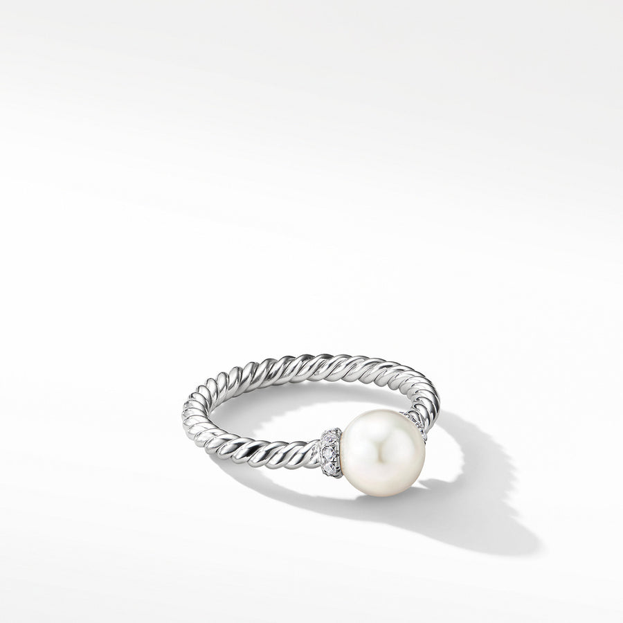 Petite Solari Station Ring in 18K White Gold with Pearl and Pave Diamonds
