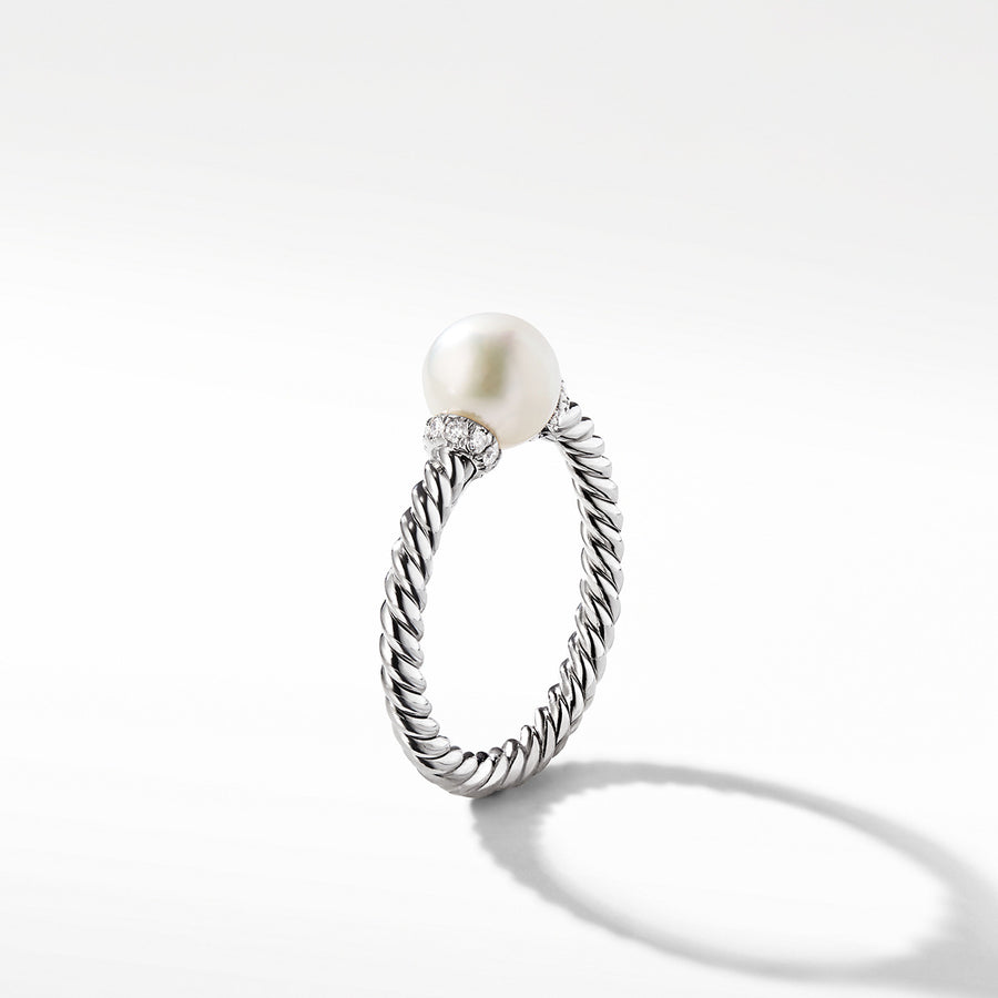 Petite Solari Station Ring in 18K White Gold with Pearl and Pave Diamonds