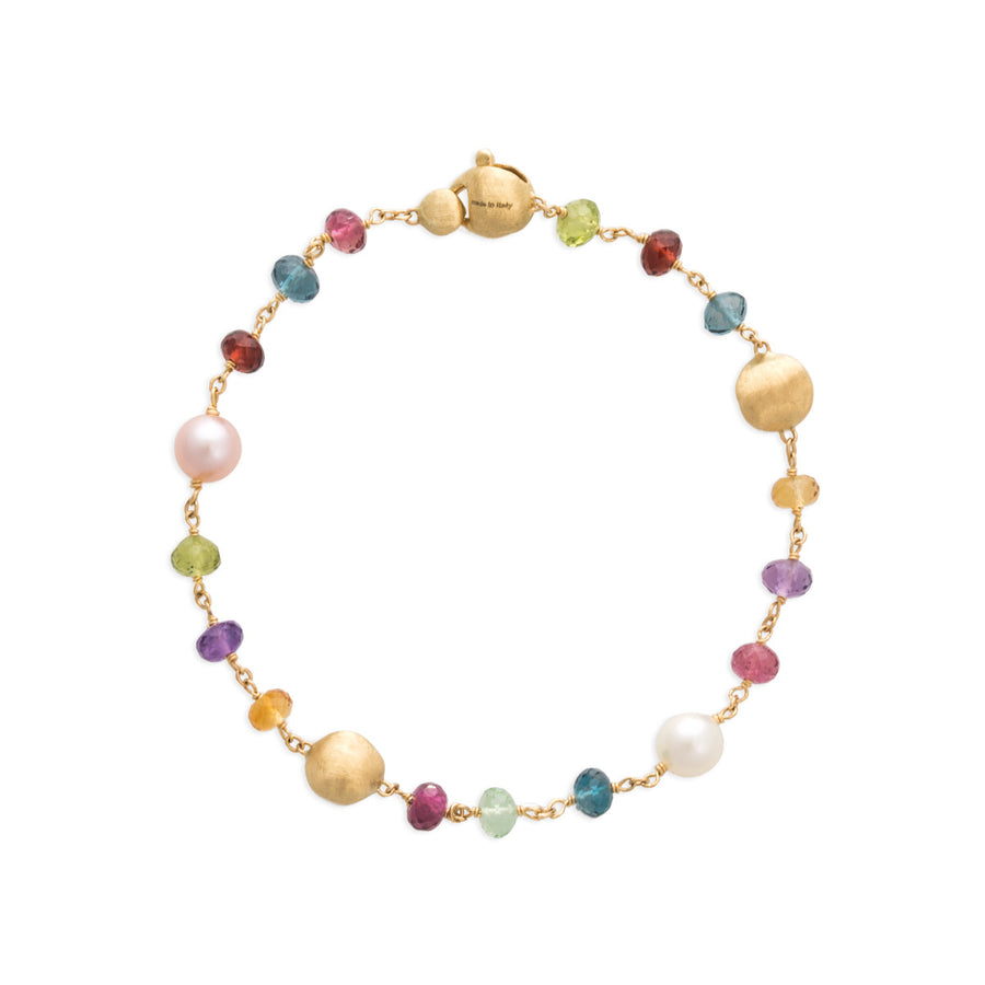 18K Yellow Gold Mixed Gemstone and Pearl Single Strand Bracelet