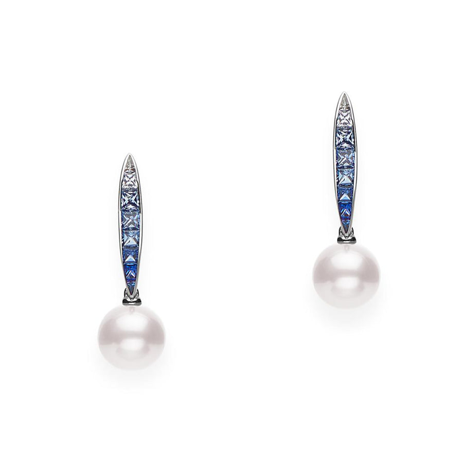 Akoya Cultured Pearl Ocean Earrings with Blue Sapphire