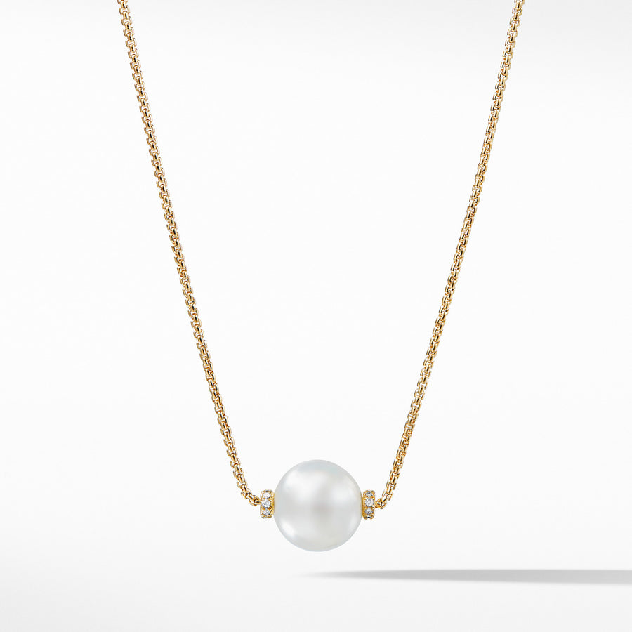 Solari Single Station Necklace in 18k Gold with Diamonds and South Sea White Pearl