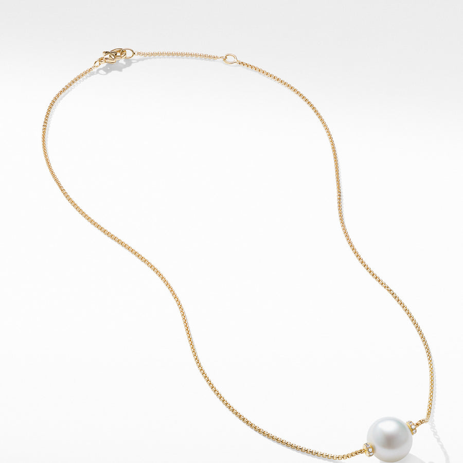 Solari Single Station Necklace in 18k Gold with Diamonds and South Sea White Pearl