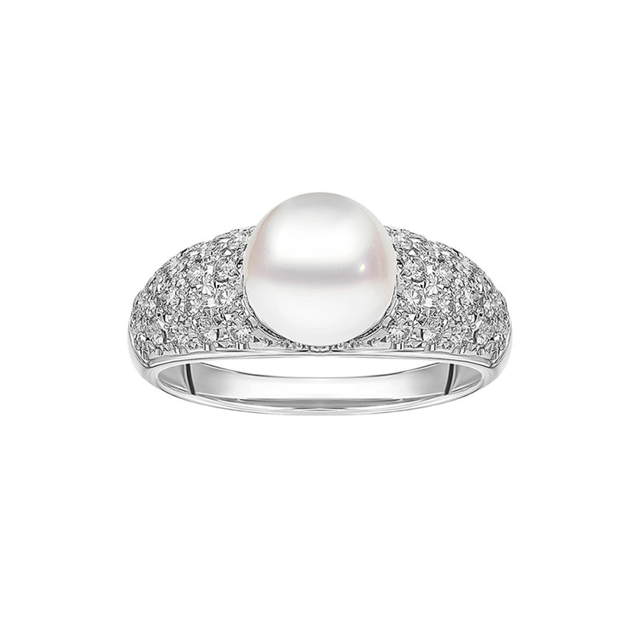 Japan Akoya Cultured Pearl and Diamond Ring