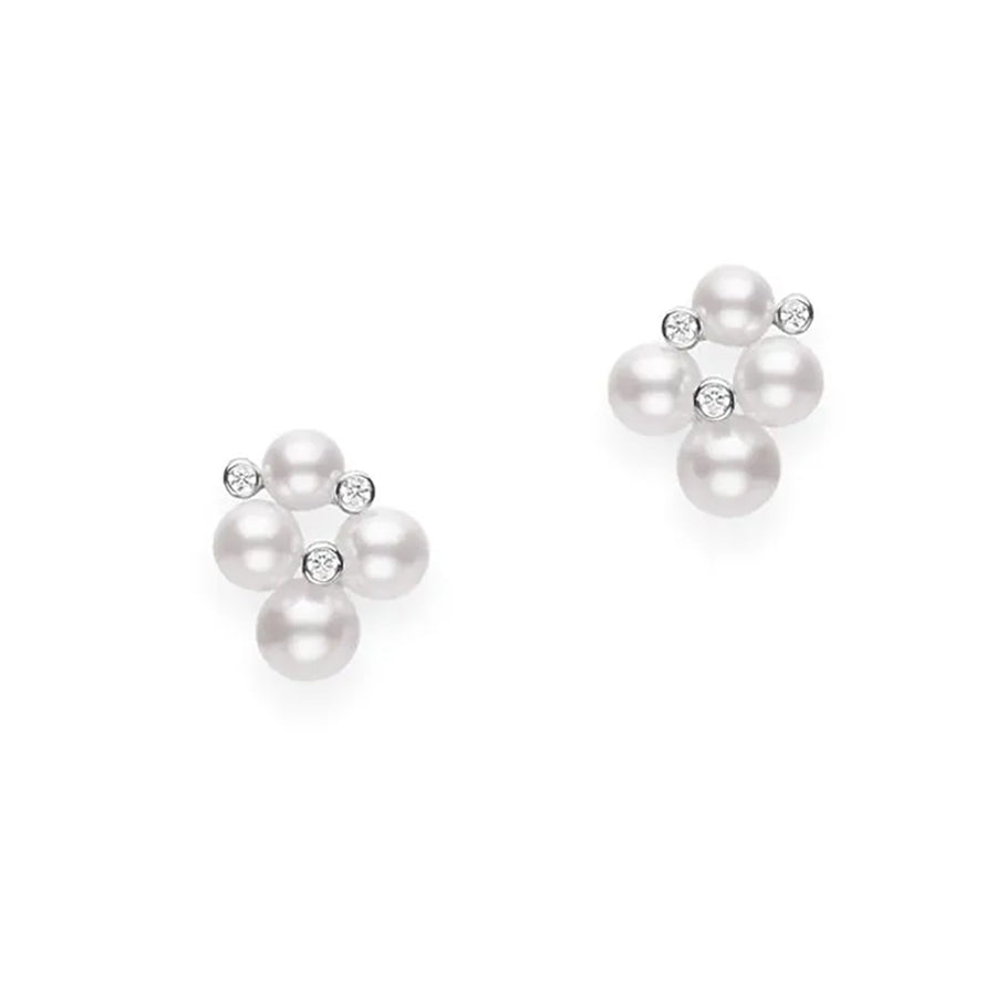 Akoya Cultured Pearl and Diamond Bubbles Earrings in 18K White Gold