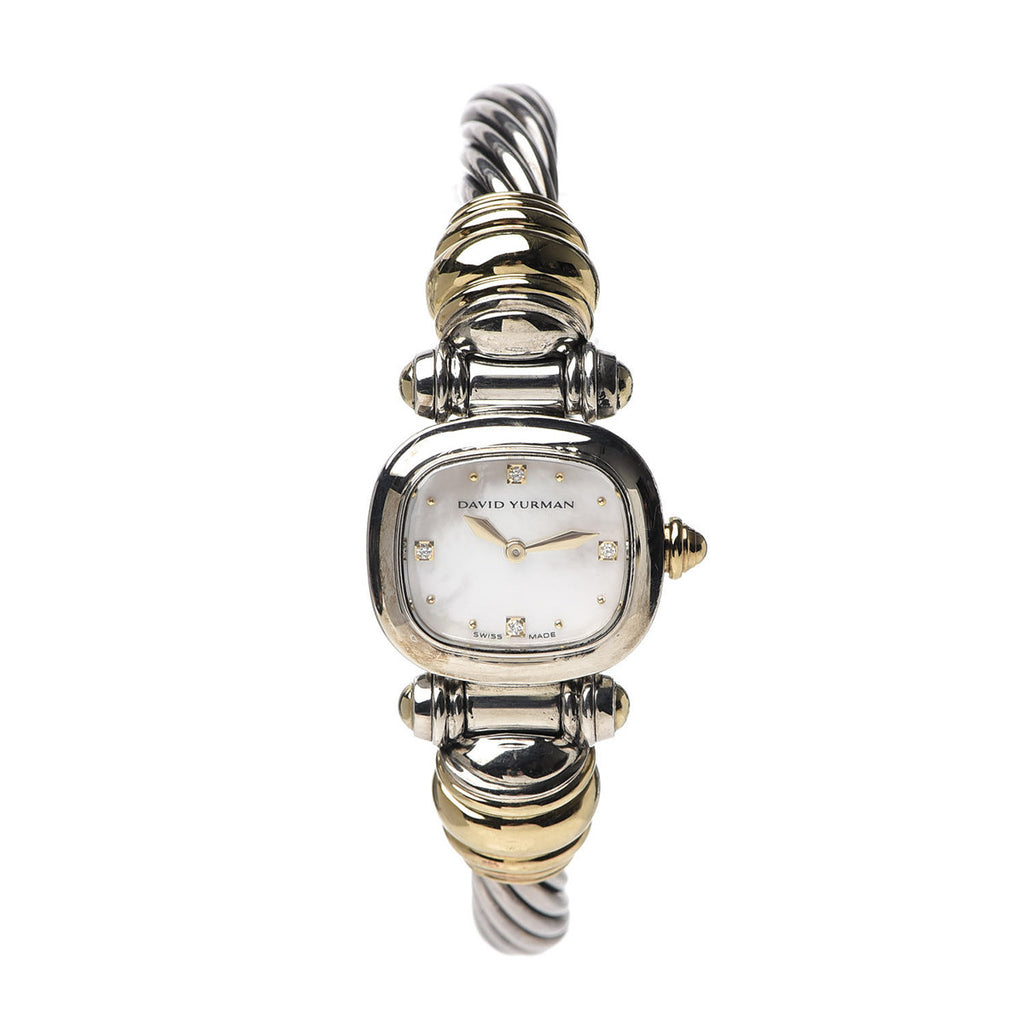 David Yurman Two-Tone Mother of Pearl Cable Watch DAVID YURMAN TWO-TONE CABLE BANGLE WATCH — Tower Place Jewelers main image 4