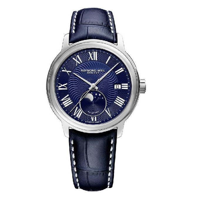 Moon Phase Automatic Blue Leather Watch