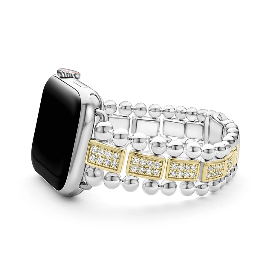 18K Gold and Sterling Silver Full Diamond Watch Bracelet-38-45mm