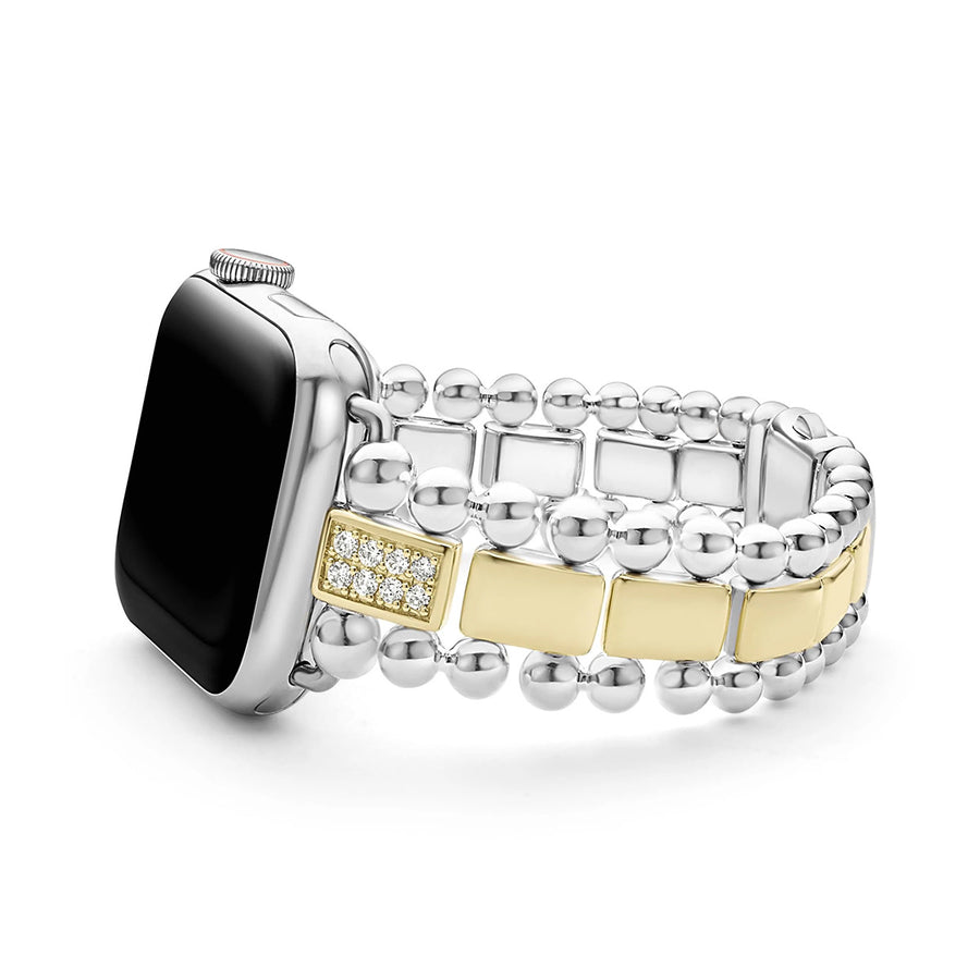 18K Gold and Sterling Silver Single Diamond Watch Bracelet-38-45mm