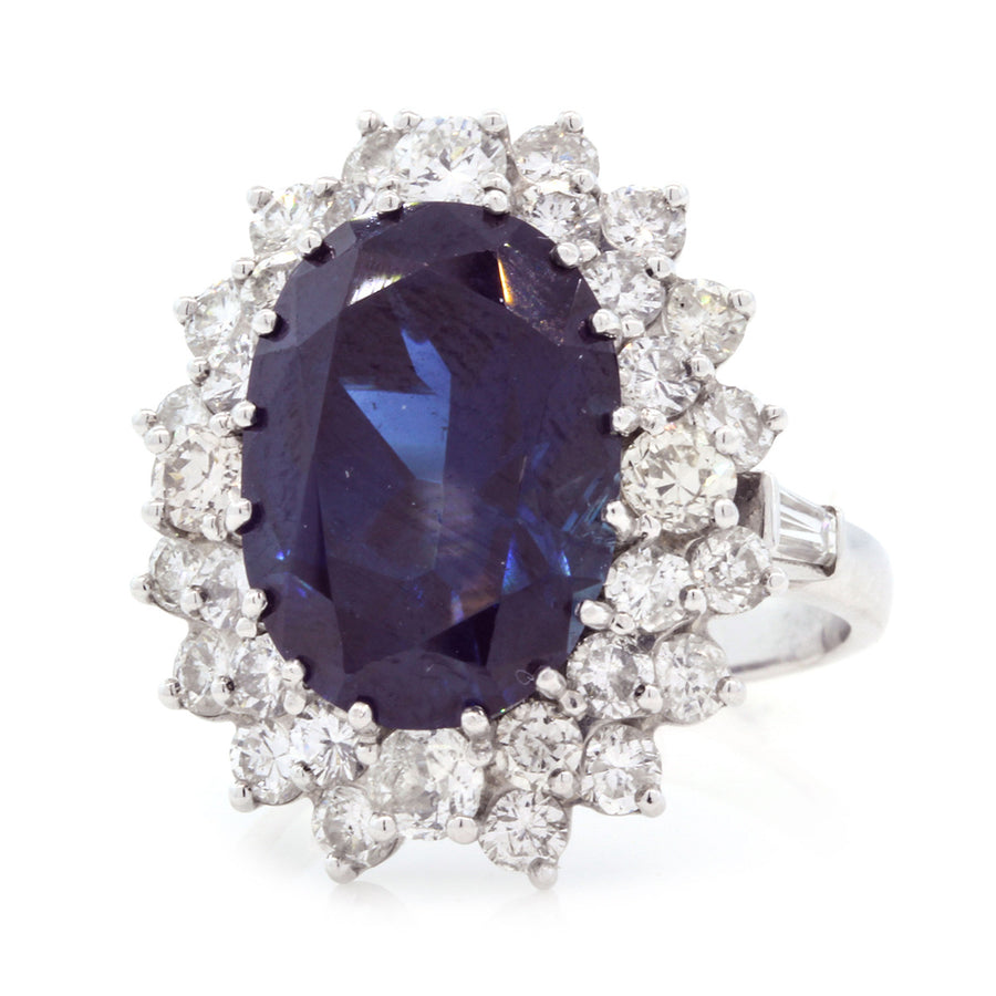 14K White Gold Sapphire Diamond Double Halo Ring