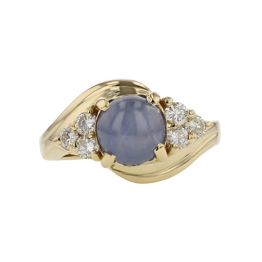 Round Star Sapphire and Diamond Bypass Ring