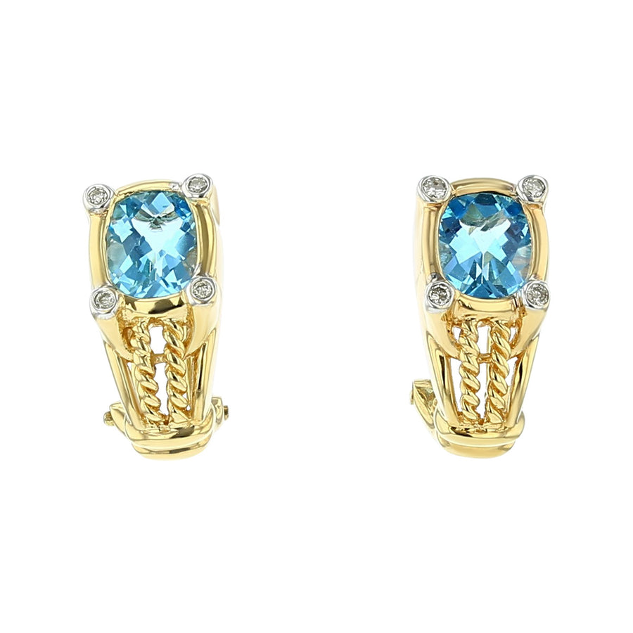 14K Yellow Gold Blue Topaz Diamond Earrings