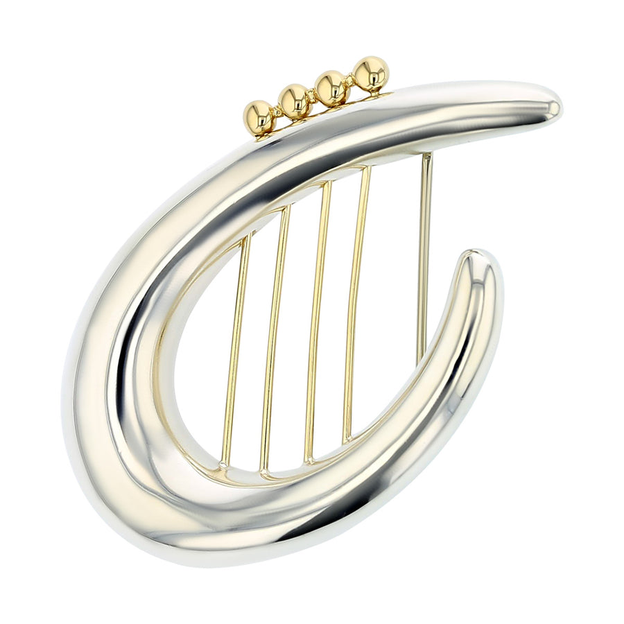 Sterling Silver and 14K Gold Freeform Harp Pin