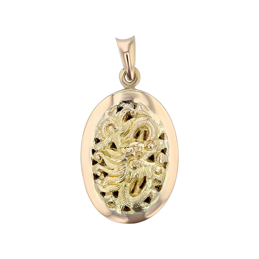 14K Yellow Gold Oval Dragon Pendant