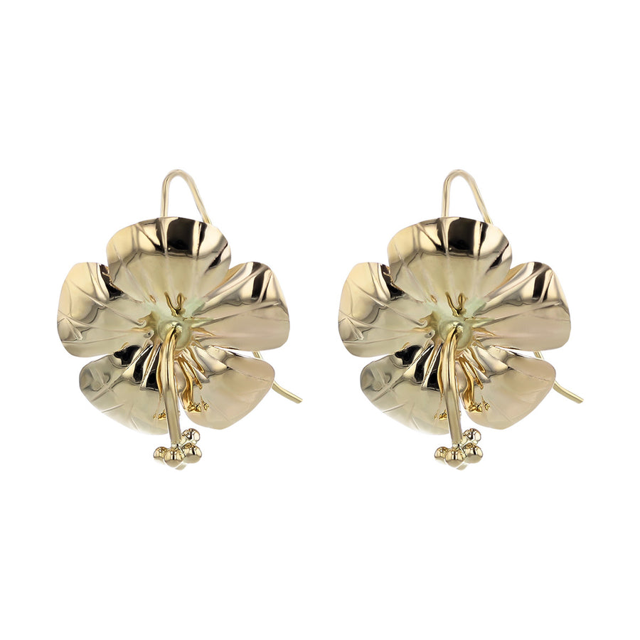14K Yellow Gold Flower Dangle Earrings