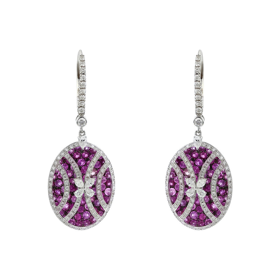 Salavetti 18K White Gold Pink Sapphire and Diamond Drop Earrings