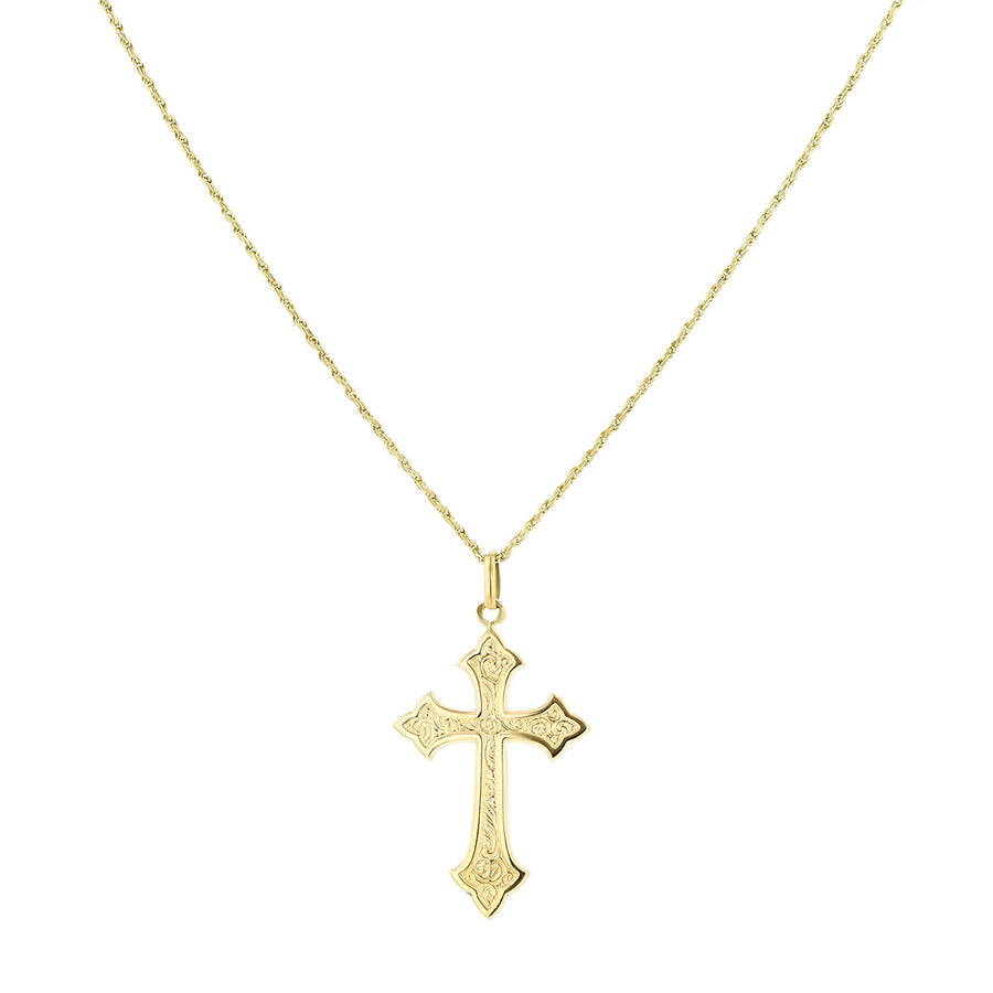 14K Yellow Gold Cross Pendant on 22-Inch Necklace