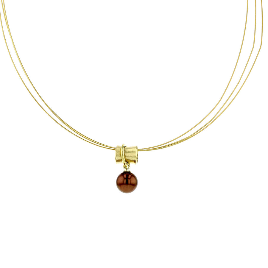 18K Yellow Gold 3-Wire Brown Pearl Necklace