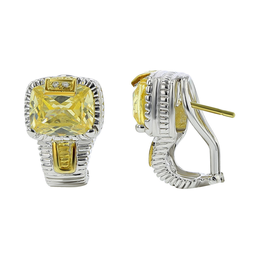 18K Gold/Silver Yellow Zirconia and Diamond Earrings