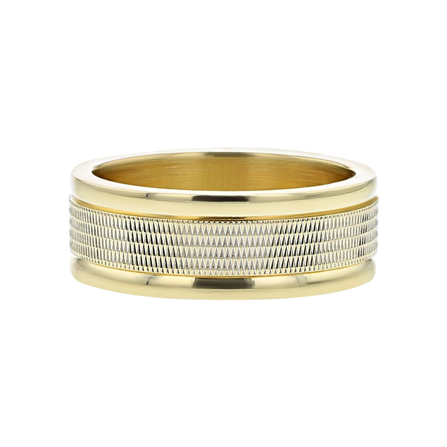 14K White and Yellow Gold Textured Wedding Band