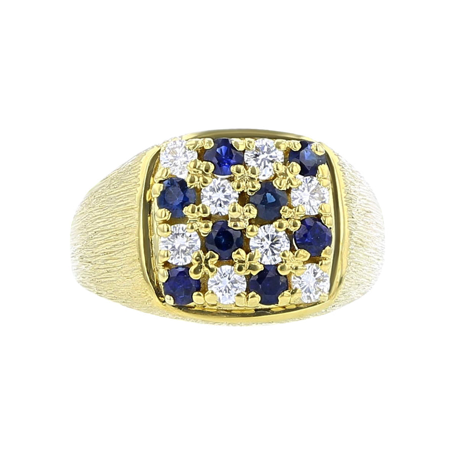 18K Gold Diamond and Sapphire Checkerboard Ring