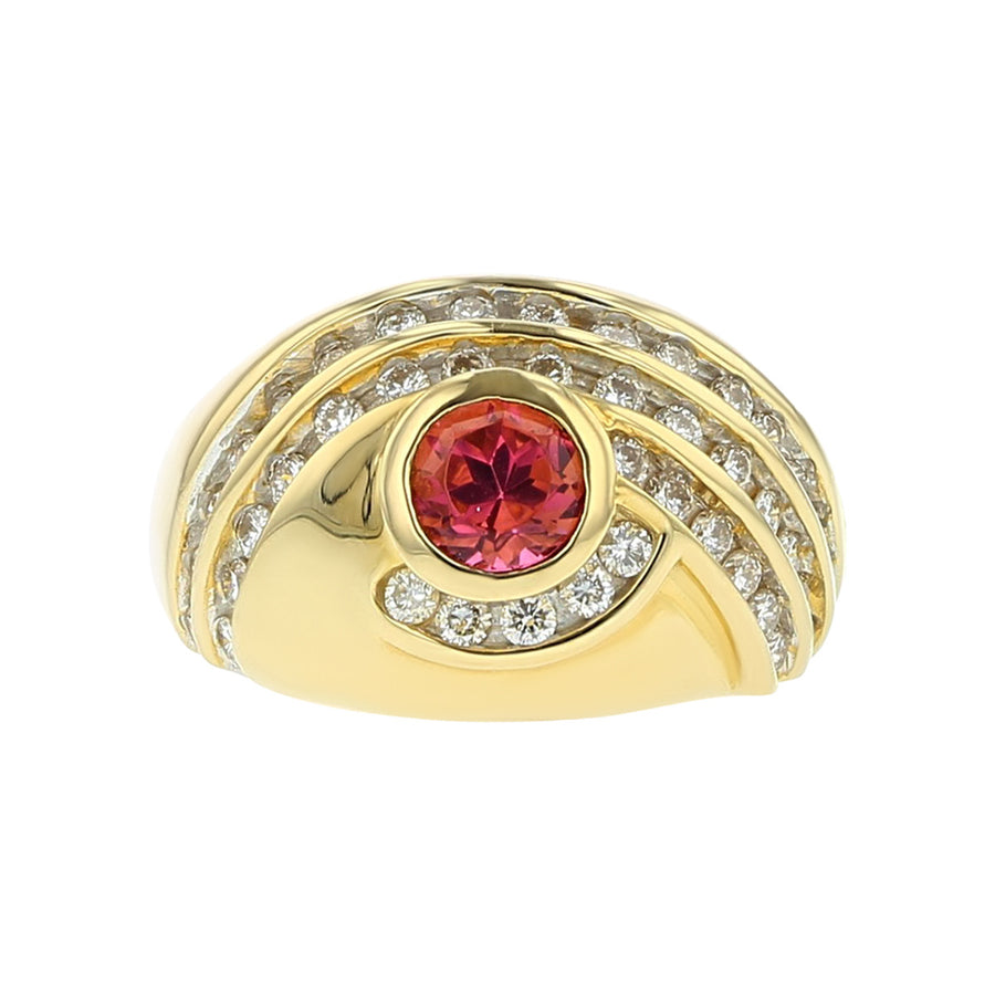 Mid-Century Tourmaline and Diamond Domed Ring