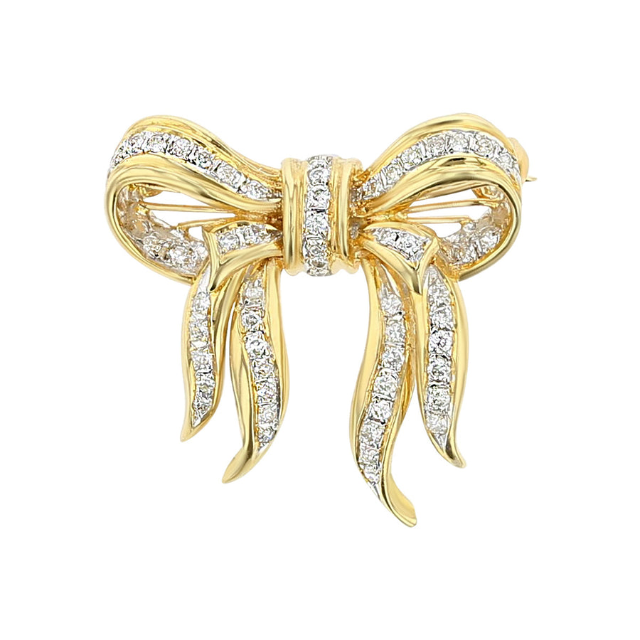 14K Yellow Gold Diamond Ribbon Bow Pin